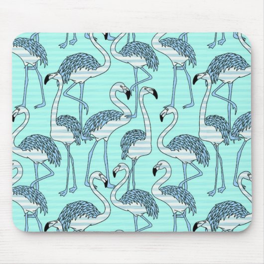 Quirky Striped Turquoise Flamingos Pattern Muismat (Voorkant)