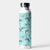 Quirky Striped Turquoise Flamingos Pattern Waterfles (Links)