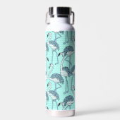 Quirky Striped Turquoise Flamingos Pattern Waterfles (Voorkant)