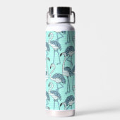 Quirky Striped Turquoise Flamingos Pattern Waterfles (Achterkant)