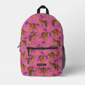 Quirky Tiger Pattern op Bright Roze Bedrukte Rugzak (Voorkant)