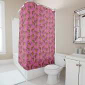 Quirky Tiger Pattern op Bright Roze Douchegordijn (In situ)
