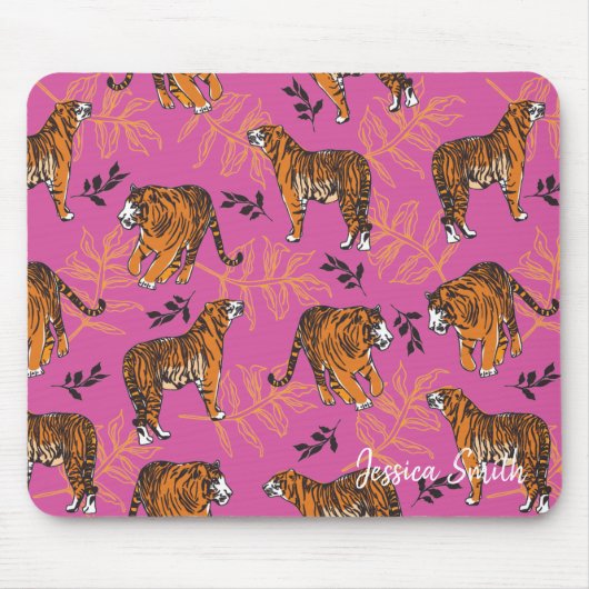 Quirky Tiger Pattern op Bright Roze Muismat (Voorkant)