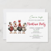 Quirky Watercolor Chickens Red Green Christmas Kaart (Voorkant)