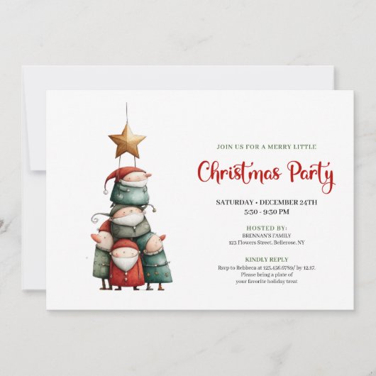 Quirky watercolor Christmas party invitation card (Devant)