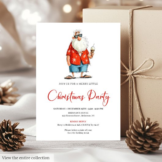 Quirky Watercolor Santa Funny Christmas Invitation