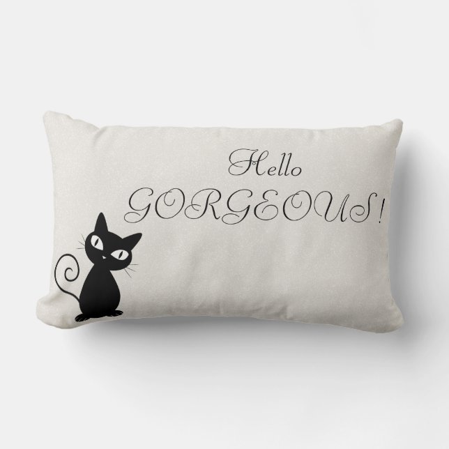Quirky Whimsical Black Cat Glittery Hallo Prachtig Kussen (Voorkant)