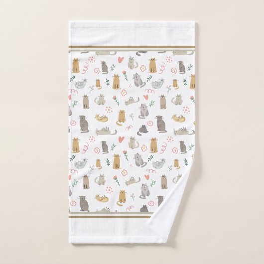 Quirky Whimsical Cats Pattern Illustration Bad Handdoek (Handdoek)