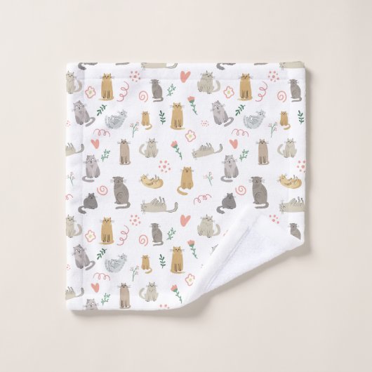 Quirky Whimsical Cats Pattern Illustration Bad Handdoek (Wasdoekje)