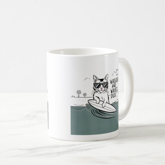 Quirky whiskers et vagues mec drôle mug drôle (Devant droit)