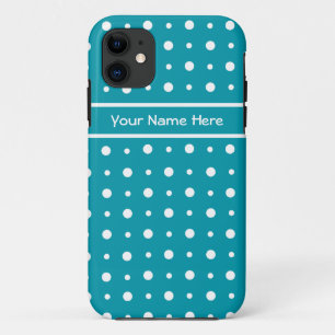 Quirky White Polka Dots op Blauwgroen achtergrond iPhone 11 Hoesje