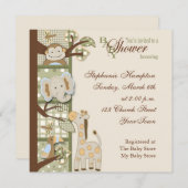 Quited Monkey Baby shower Uitnodiging (Voorkant / Achterkant)