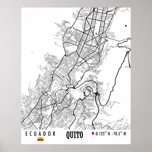 Quito, Ecuador Road Map Art - Earth Tones Poster (Voorkant)
