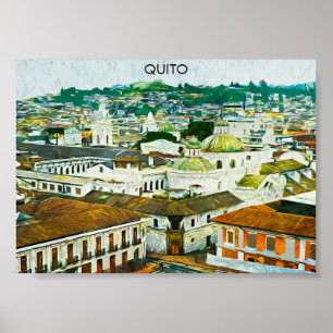 Quito Ecuador Waterverf Illustratie Briefkaart Poster