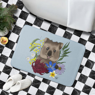 Quokka Happy Australië Bloemrijk Blauw Badmat