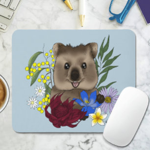 Quokka Happy Australië Bloemrijk Blauw Muismat