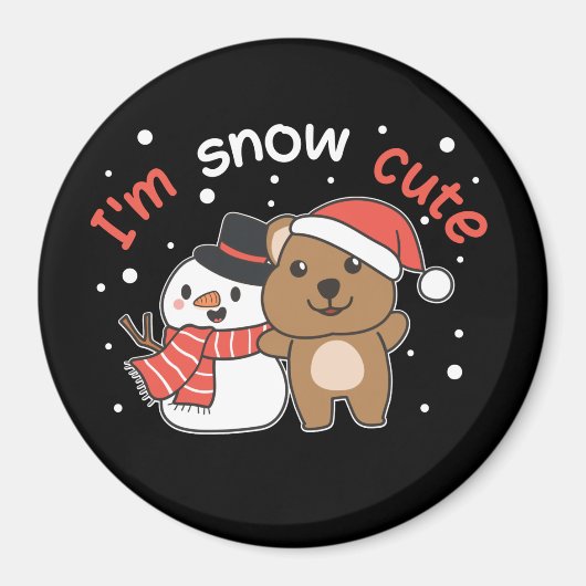 Quokka Je suis Snow mignon Snowman Pun Magnet (Devant)