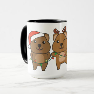 Quokka kerstdieren met kerst mok