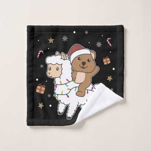 Quokka Llama Noël Neige hiver Animaux Laver Cl (Gant de toilette)