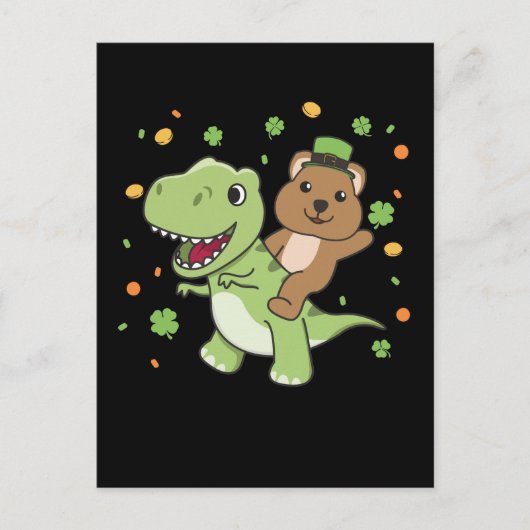 Quokka met T-rex St. Patrick's Day Ireland Postca Briefkaart (Voorkant)