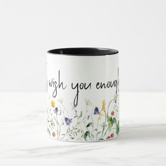 Quote en wilde bloemen op wit mok (Midden)