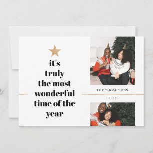 Quote Family Foto minimalist Gold Glitter Tree Feestdagenkaart