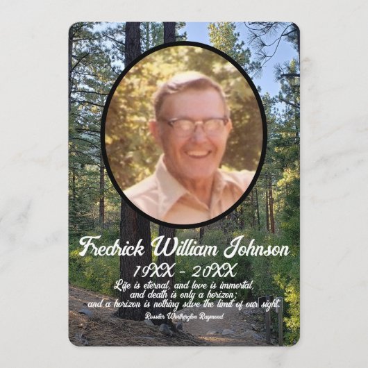 Quote Foto Pine Tree Forest Background Memorial Programma (Voorkant)