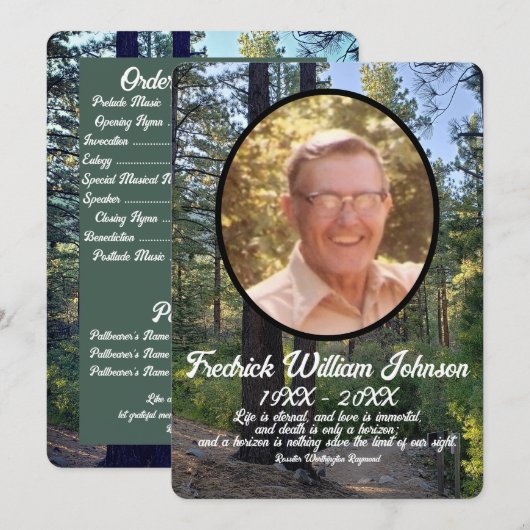 Quote Foto Pine Tree Forest Background Memorial Programma (Voorkant / Achterkant)