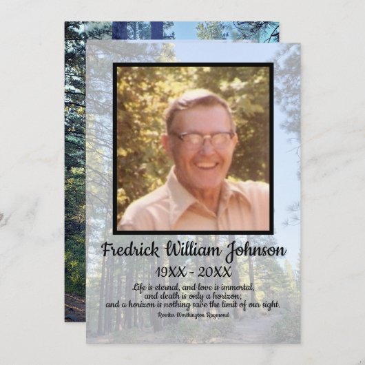 Quote Foto Transparante Pine Tree Forest begrafeni Programma (Voorkant / Achterkant)