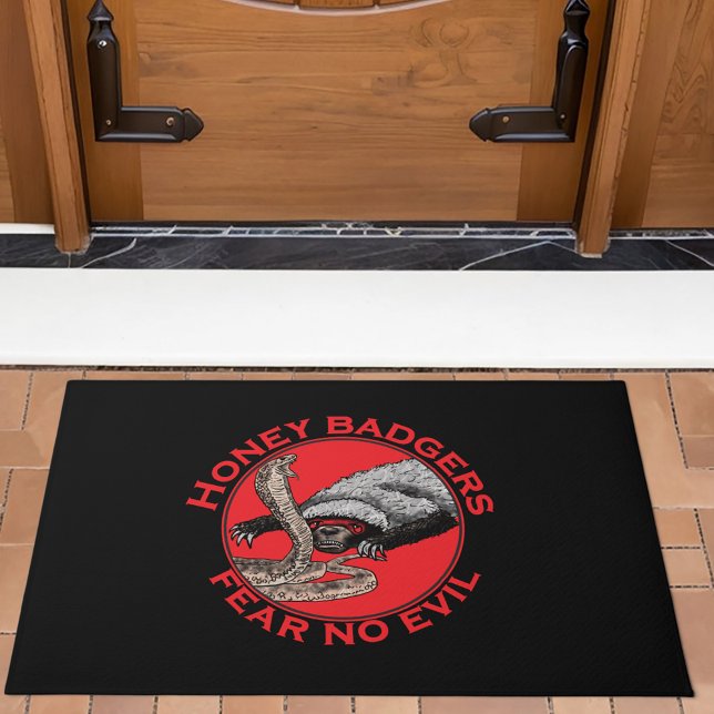 quote Honey Badger badass Deurmat (Honey badgers fear no evil quote red and black doormat funny badass wild animal art)