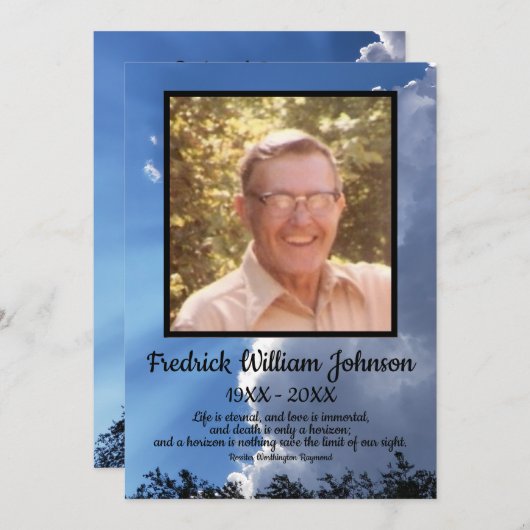 Quote Photo Cloud Background Funeral  Program Programma (Voorkant / Achterkant)