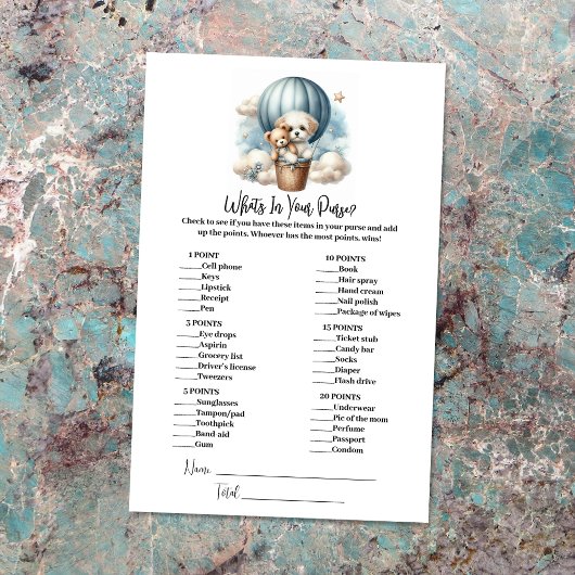 Qu'y a-t-il dans votre sac de Baby shower Carte de