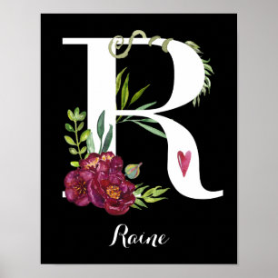 R Aquarelle Florale Monogramme personnalisé Poster