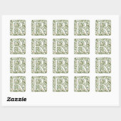 R Bloemig Monogram Vierkante Sticker (Vel)