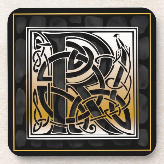 "R" Celtic Black Stone Monogram Onderzetters (Voorkant)
