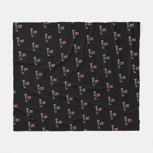 R /custom/ Roze Monogram gestempeld allover Zwart Fleece Deken (Voorkant (Horizontaal))