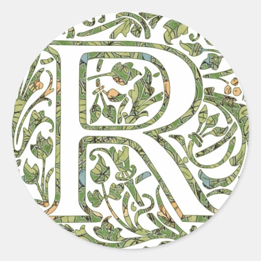 R Floral Monogram Ronde Sticker (Voorkant)