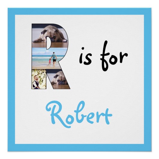 R is voor het Poster Blauwe foto van Naam Perfect Poster (Voorkant)