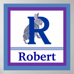 R is voor Rabbit and Boy Name Wall Art voor kinder Poster