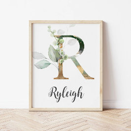 R Letter Monogram Groene Nursery Naam Muurprint Poster