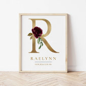 R Letter Monogram Naam Marsala Bloemenkwekerij Poster