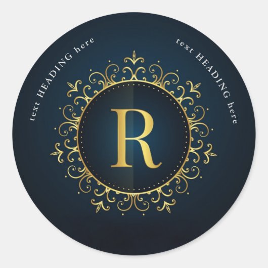 R - Letter Monogram Ronde Sticker (Voorkant)