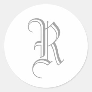 R Letter Monogram Sticker Grey Old English