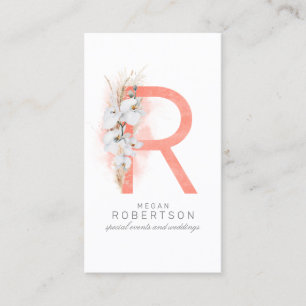 R Letter Monogram White Orchids and Pampas Grass Visitekaartje