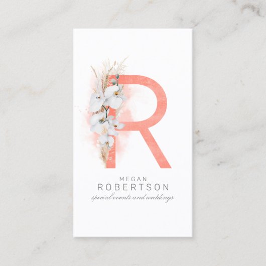 R Letter Monogram White Orchids and Pampas Grass Visitekaartje (Voorkant)