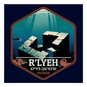 R’lyeh Verzonken Stad Vintage Reisbadge Perfect Poster