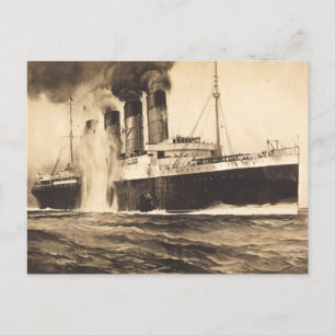 R.M.S. Lusitania geraakt door torpedo's bij Kinsal Briefkaart