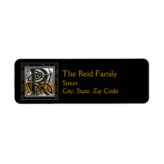 R Monogram "Black Stone" design Adresetiketten Etiket