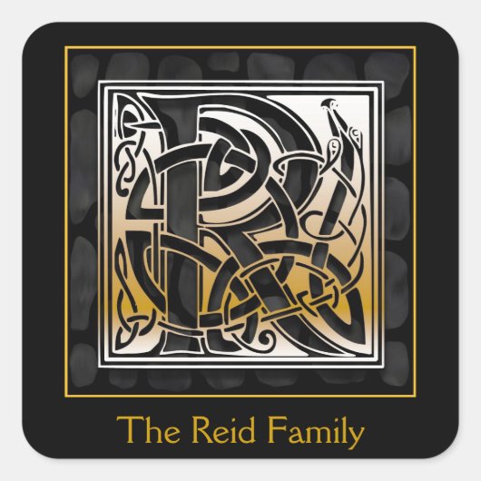 R Monogram "Black Stone" ontwerp Envelop afdichtin Vierkante Sticker (Voorkant)