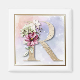 R Monogram Burgundy Floral Magnet Magneet